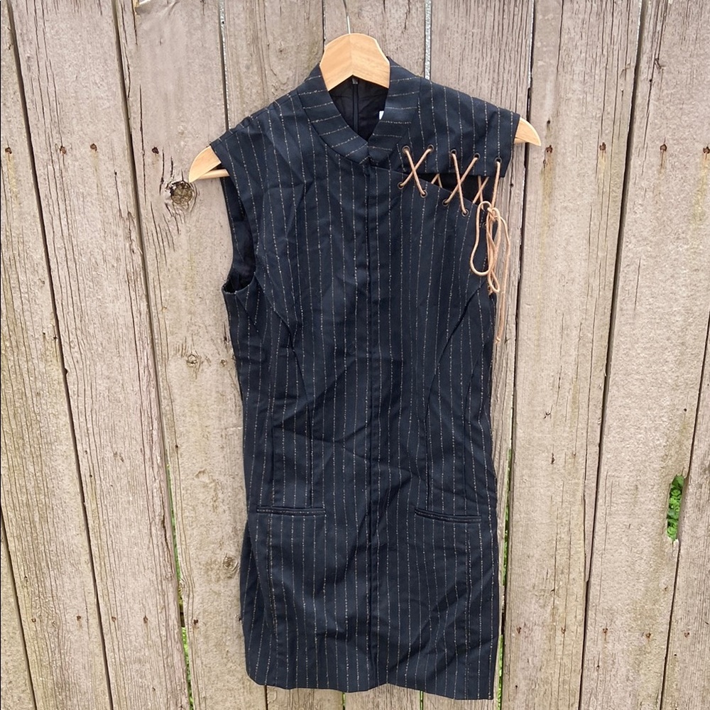 Acne Studios Black Sheath Dress with Mandarin Collar